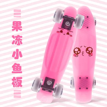 

Jelly candy color Frosted PU flash wheels 22'' single tilt cute surfing Fish cruiser skateboard