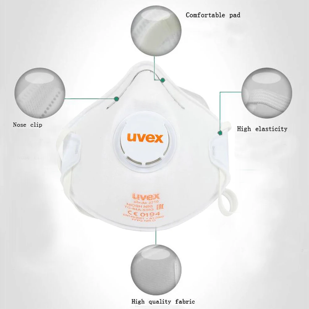 

100PCS DHL FFP2 Face Mask UVEX silv-air 2210 KN95 Respirator Non-woven Protective Masks For Dust Particles Pollution Ears