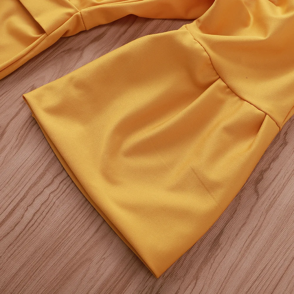 Сексуальное элегантное желтое облегающее платье с низким вырезом и открытыми плечами, женские вечерние платья на шнуровке с расклешенными рукавами, сексуальное платье