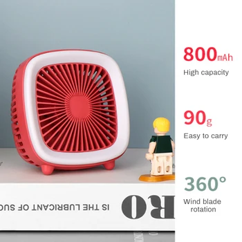 

1PCs Led Loop Television Mini Fan Portable USB Rechargeable 3 Speed Adjustable Cool Wind vintage style