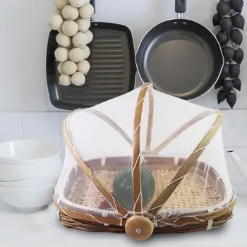 

Woven Storage Tray Handmade Bamboo Container With Cover Anti-mosquito And Dust-proof Storage Basket Woven Dustpan