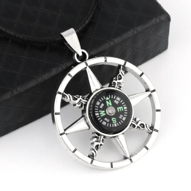 HNSP Punk Real Compass Chain Pendant Necklace For Men Women Neck BFF Gift