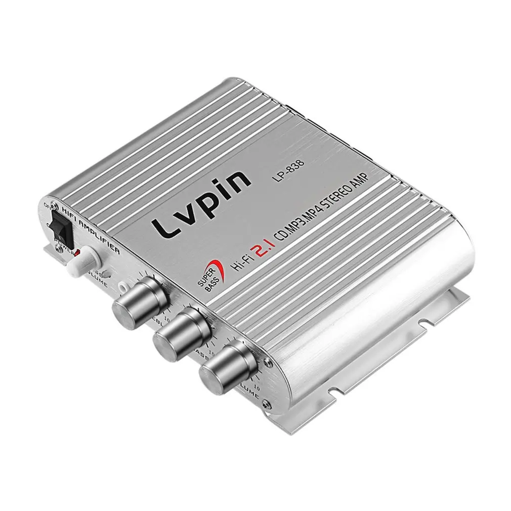 Lepy LP-838 усилитель мощности для автомобиля Hi-Fi 2,1 MP3 радио аудио стерео бас динамик усилитель плеер для мотоцикла дома без разъема питания - Color: Black