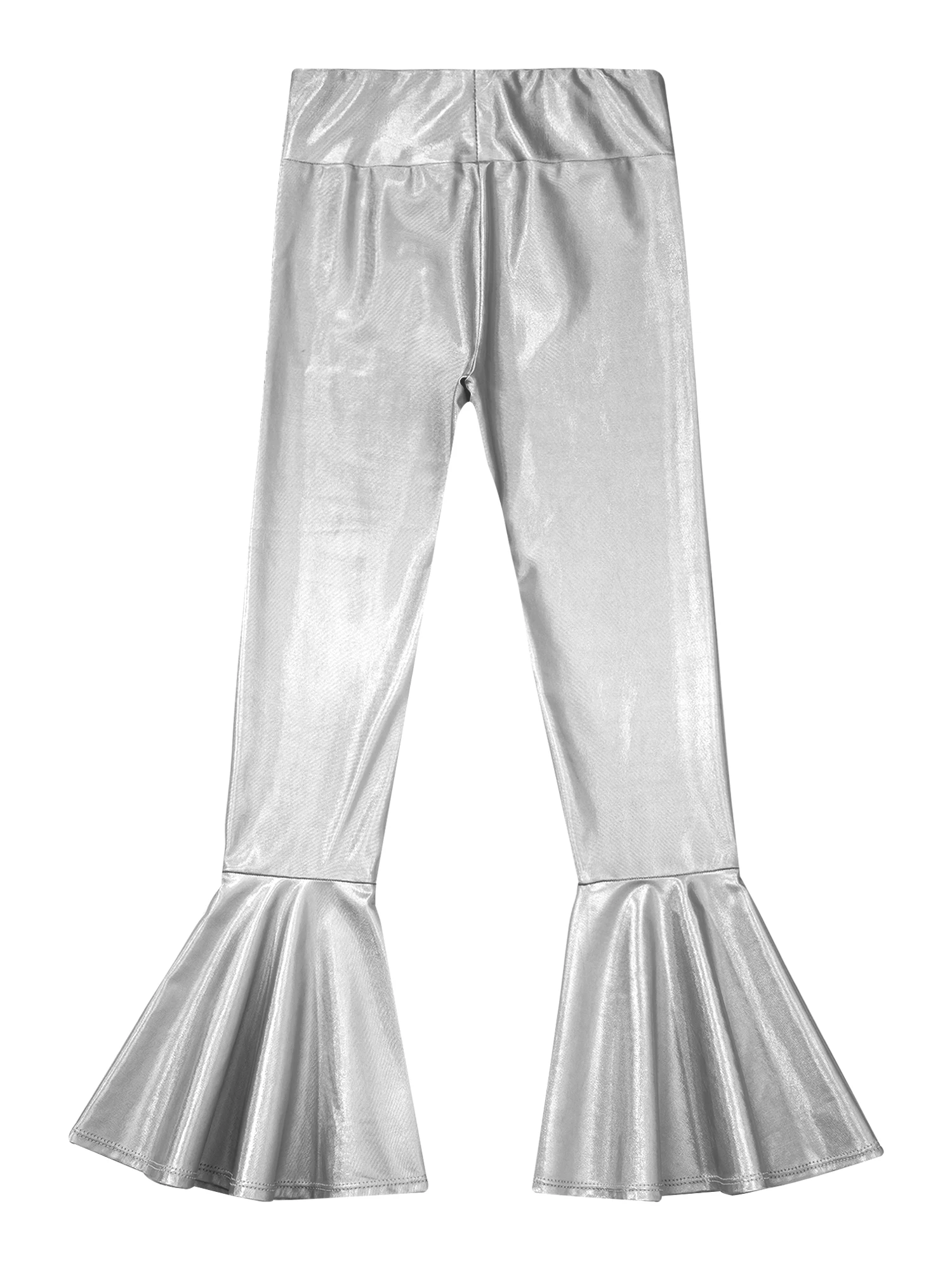 Girls Shiny Metallic Ruffled Long Pants Flares Trousers Dancewear Fashion Kids Leggings for Dancing Childrens Jazz Dance Costume
