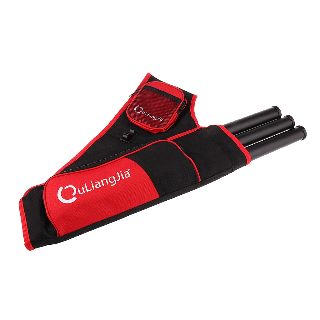 Premium Three-Tubes Archery Arrow Hip Quiver Holder Bag with Adjustable Belt Camo Red