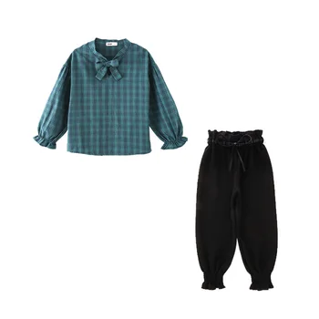 

2020 spring girls clothing sets fashion plaid blouse+pants 2pcs princess Outfits for 4 6 8 10 12 years teenage kids girl clothes