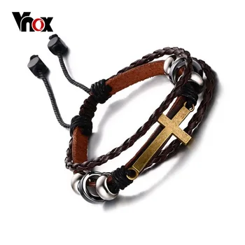 

Vnox Bohemia Cross Charm Leather Bracelet for Women Men Size Adjustable Vintage Retro Rope Chain Bracelet Jewelry Drop-Shipping