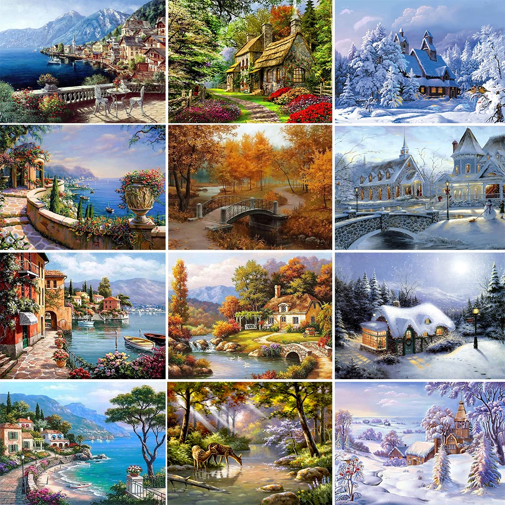 Diamond Painting Embroidery Mosaic Cross-Stitch Gift Landscape Home-Decor Full-Round-Drill