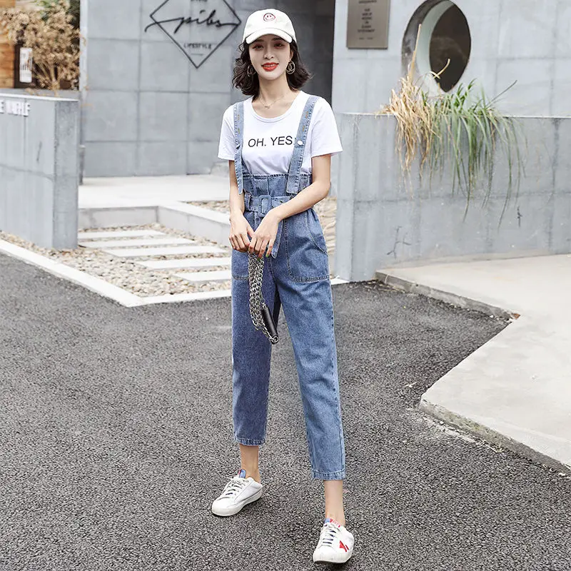 Denim Bib Women 2021 New Korean Version of Loose Thin High Waist Trousers Age-reducing Summer Jumpsuit overalls denim overalls women korean version of loose jumpsuit women 2021 spring and autumn new cropped trousers casual pants