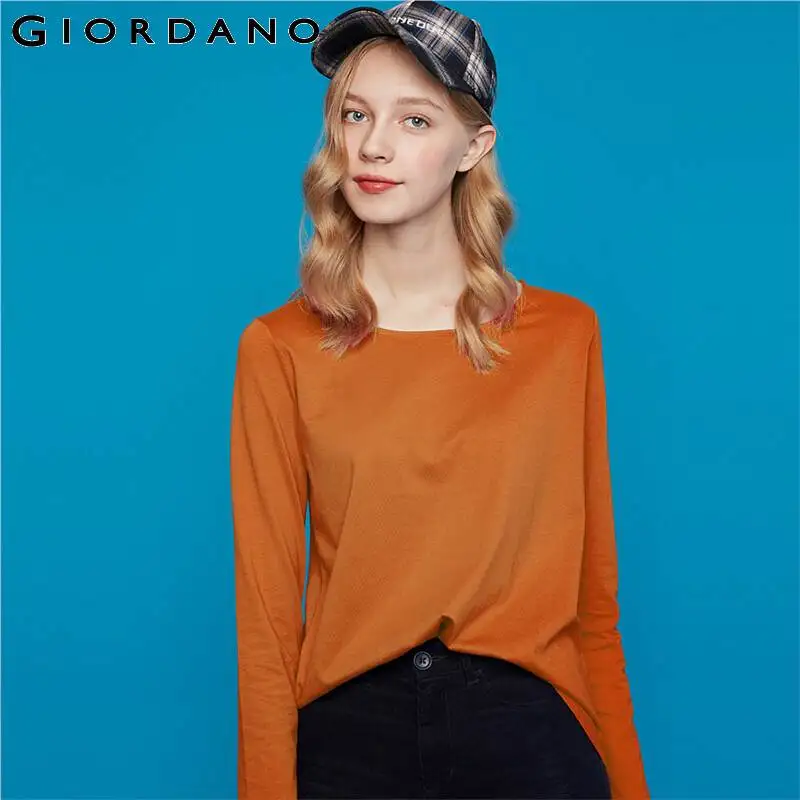 Женская футболка с длинными рукавами Giordano разноцветная круглым вырезом и