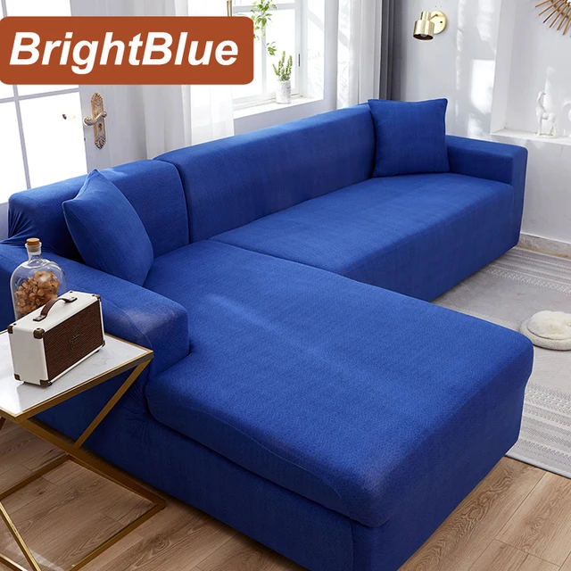 L-Shaped Sofa Cover Corner Sofa Slipcovers Elastic Chaise Cover 1/2/3/4 Seater Stretch Sectional Couch Armchair Cover Protector Bright Blue