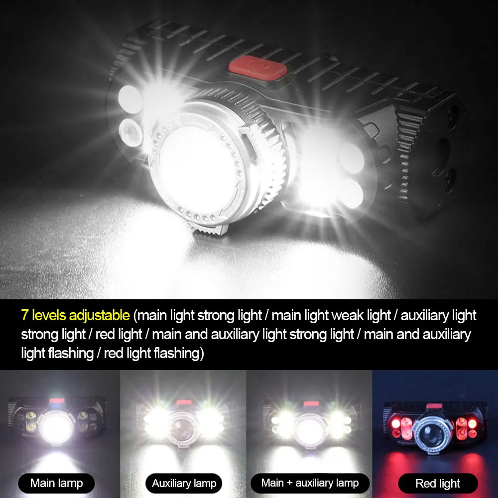 

LED Smart Sensor Headlamp USB Rechargeable Head-Mounted Fishing Light Waterproof LED Strong Headlight For Riding Camping