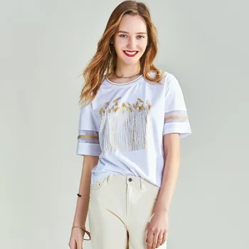 

HAVVA 2020 Summer New Wheat Field Rice Spike Inlay Printing Women's Short-sleeved T-shirt T4729