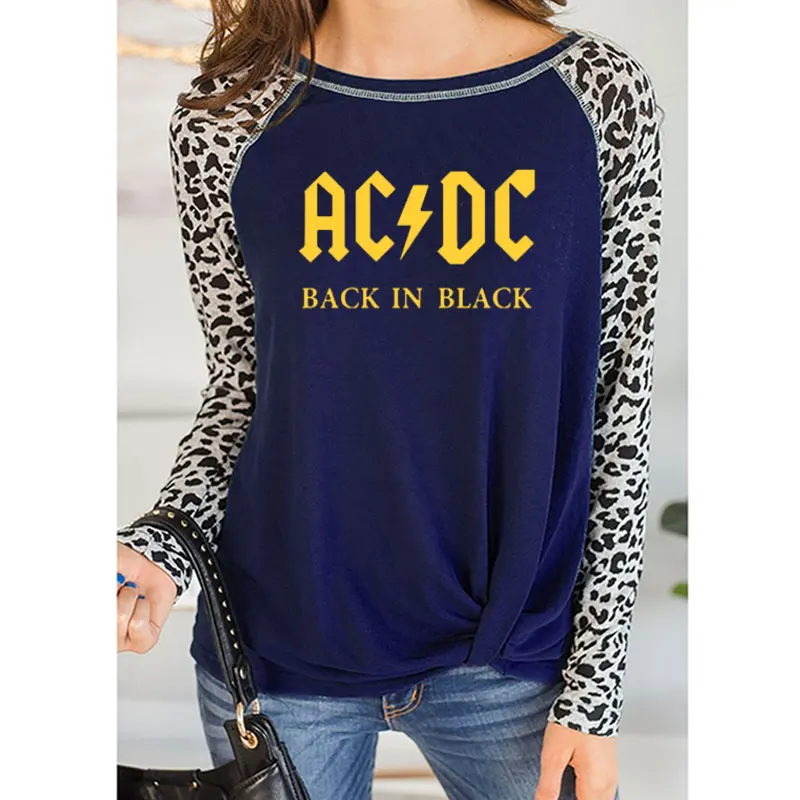 9 Группа acdc рок футболка женская ACDC с буквенным принтом футболки хип хоп Рэп музыка осень леопард длинный рукав тонкий круглый вырез - Цвет: 9