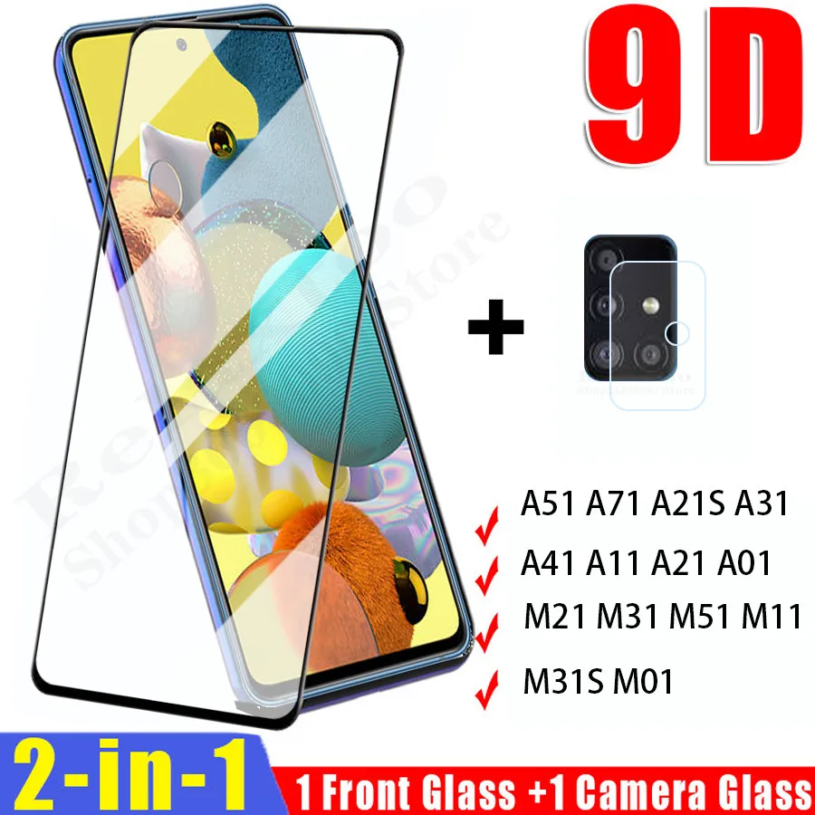 2 в 1 закаленное стекло для samsung galaxy a51 a71 a21s a31 a41 a11 a01 защита экрана m31s m21 m11 m01 m51