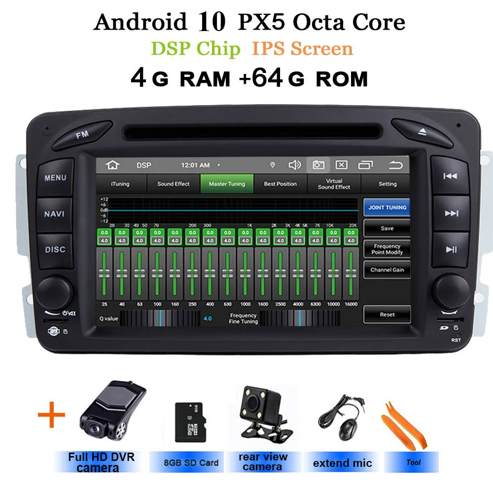 Android 10 стерео радио dvd-плеер для Mercedes Benz/W209/W203/M/ML/W163/Viano/W639/Vito gps Навигация BT wifi Carplay - Цвет: DSP-IPS-4G-Rear VDR