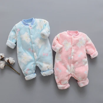 

Newborn Infant Baby Jumpsuits 2019 New Winter Long Sleeve Cartoon Bear Plush Fleece Warm Romper Jumpsuit Soft Pajamas 0-18M