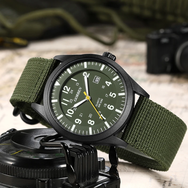 Simple Quartz Watch Men Luminous Hands Woven Canvas Belt Fluorescent Green Men's Watch Fashion Male Gift tactical belt military training woven belt simple recreational hiking daily versatile outdoor male nylon training belt5 5cm wide