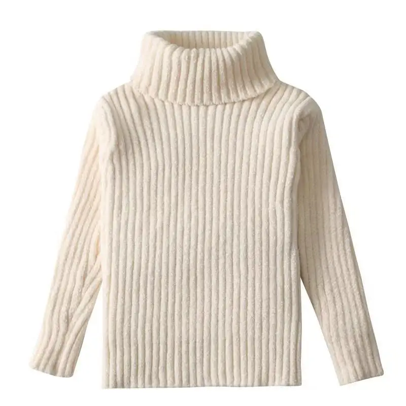 Beige Однотонный хлопковый Детский Теплый свитер с воротником-стойкой для девочек, теплая зимняя уличная одежда - Цвет: Beige