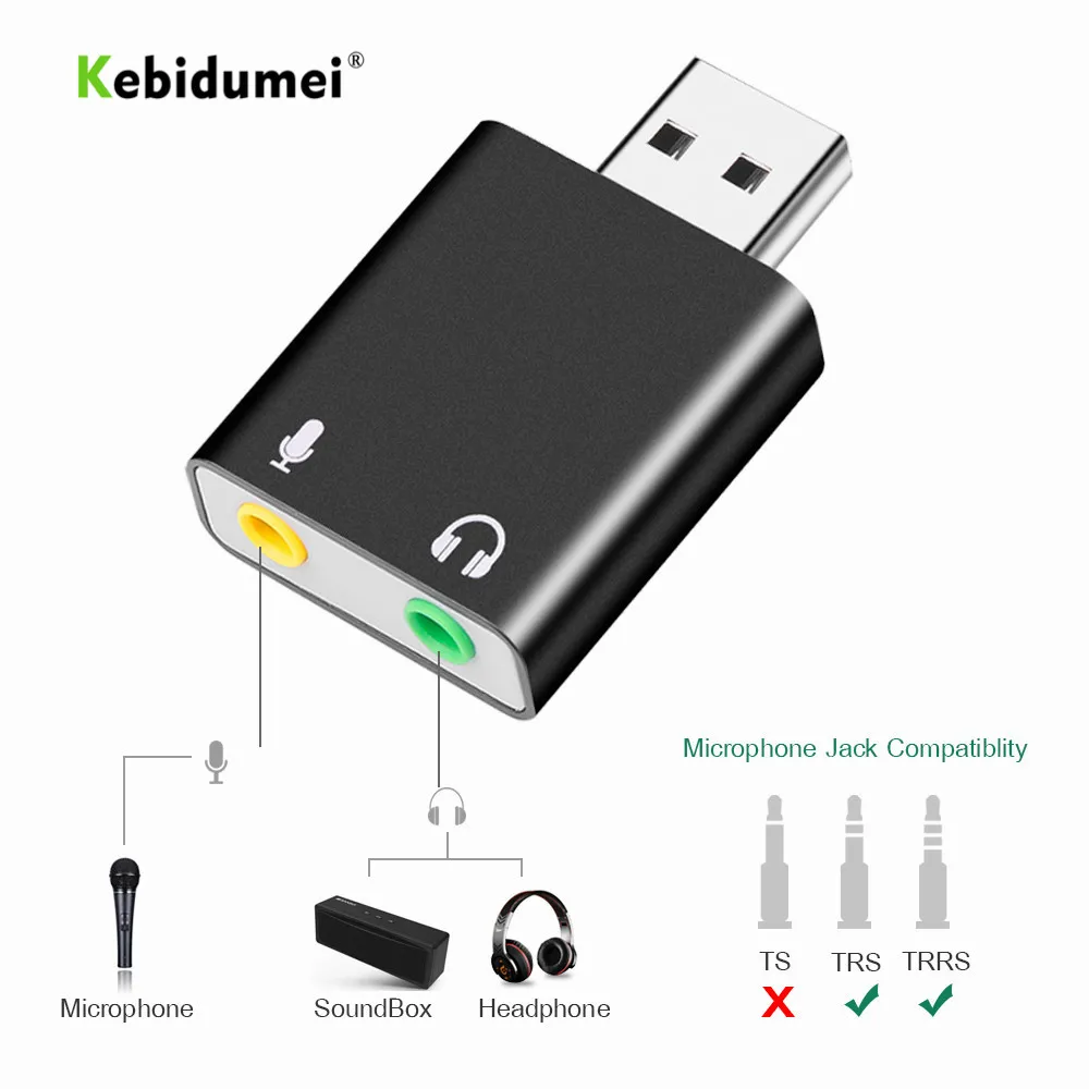 kebidumei External USB Sound Card Audio Interface headphone Adapter Soundcard for Mic Speaker Laptop Computer | Компьютеры и офис