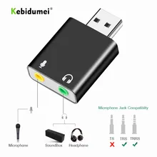 Kebidumei externo usb placa de som interface áudio adaptador fone de ouvido soundcard para microfone alto-falante computador portátil placa de som