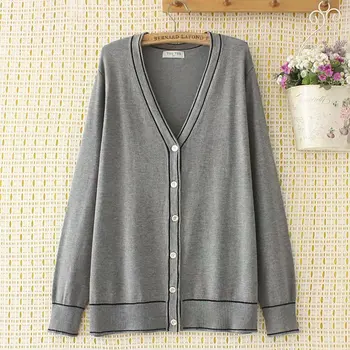 

Plus size gray black V neck Cardigan jackets sweaters 2021 new autumn casual ladies loose sweater female tops
