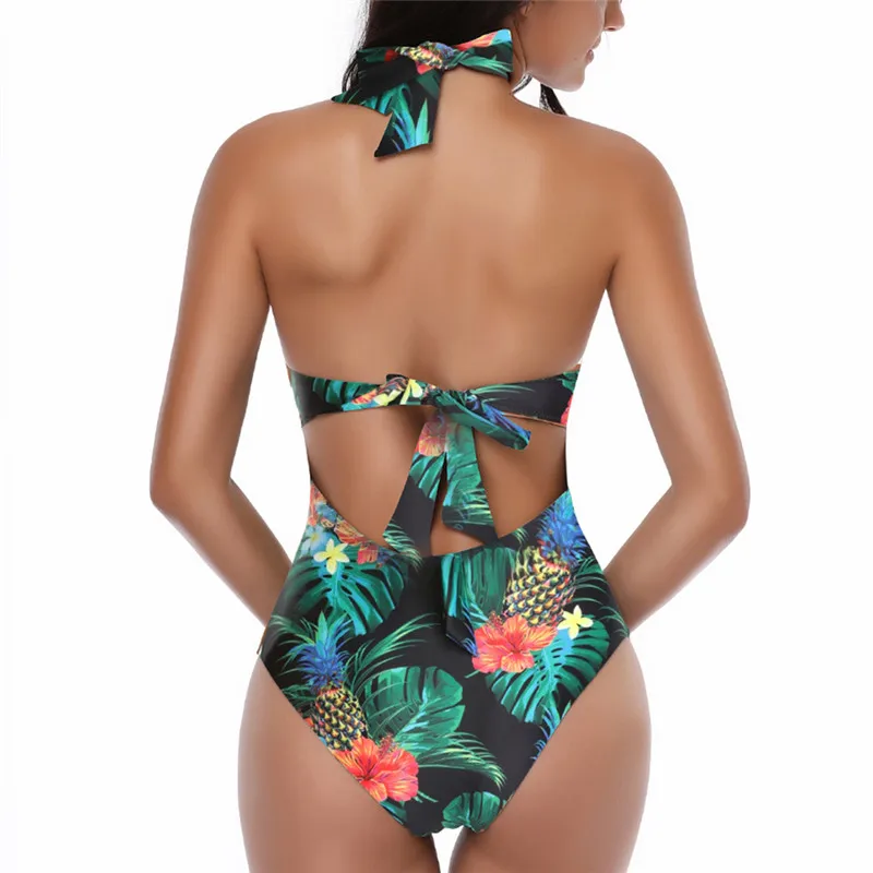 

Large size Floral Printing One-piece Swimsuit Women Pineapple Leaf Print Swimsuits One Piece Plus Size Swimwear Bandage 2XL