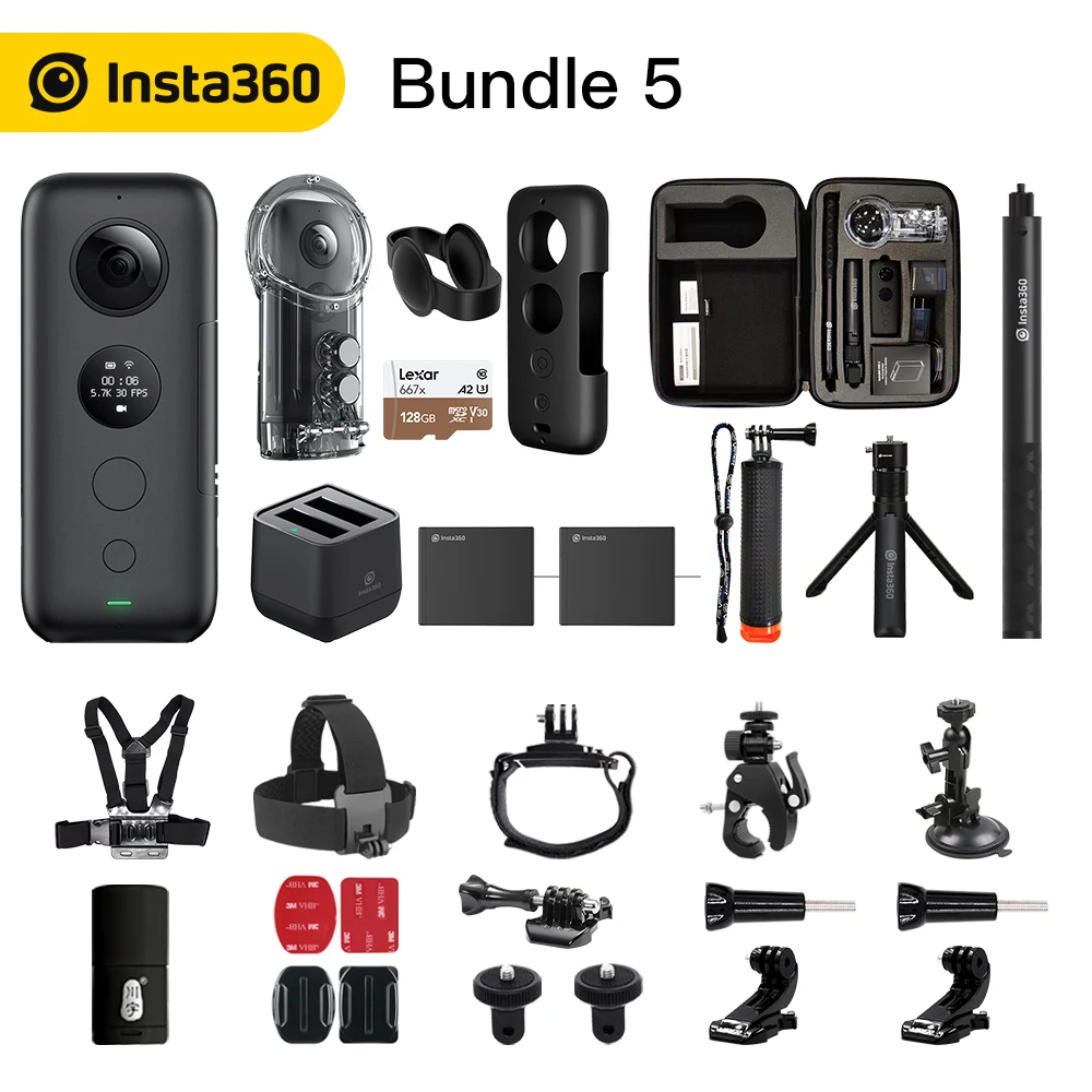 Bundle 5 Insta360 ONE X Экшн-камера VR 360 панорамная камера для iPhone и Android 5,7 K видео 18MP фото невидимая селфи-палка - Цветной: Bundle 5