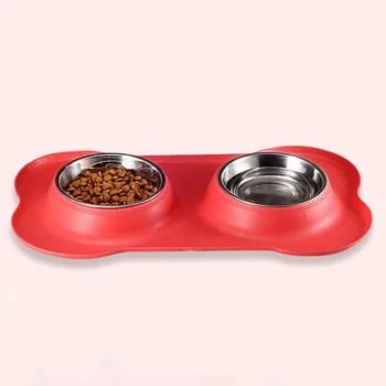 

Double Pet Bowls Stainless Steel Dog Food Tray Puppy Water And Food Bowl Detachable Cat Feeder Bowl