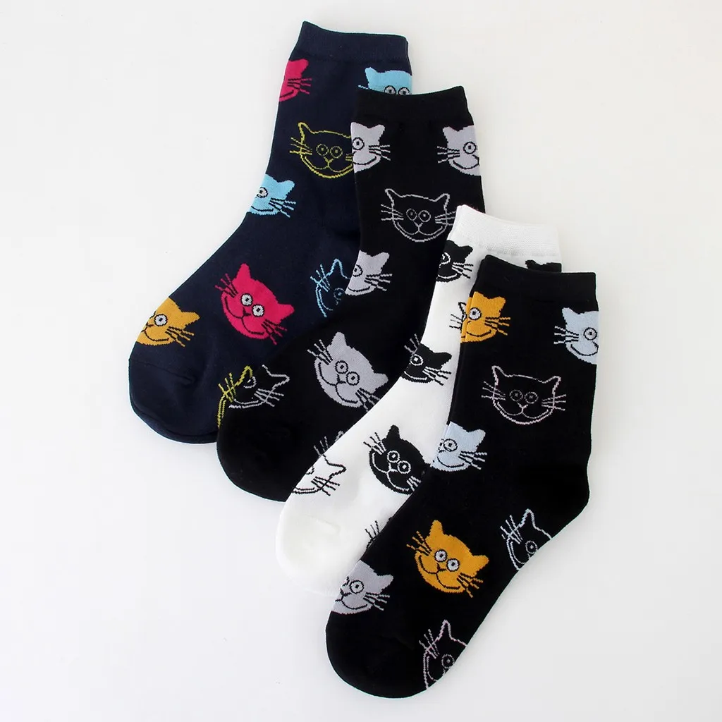 

Women Cotton Socks Animal Lovely Cat Print Cotton Blended bas autofixant femme meias long meia longa long socks women meias
