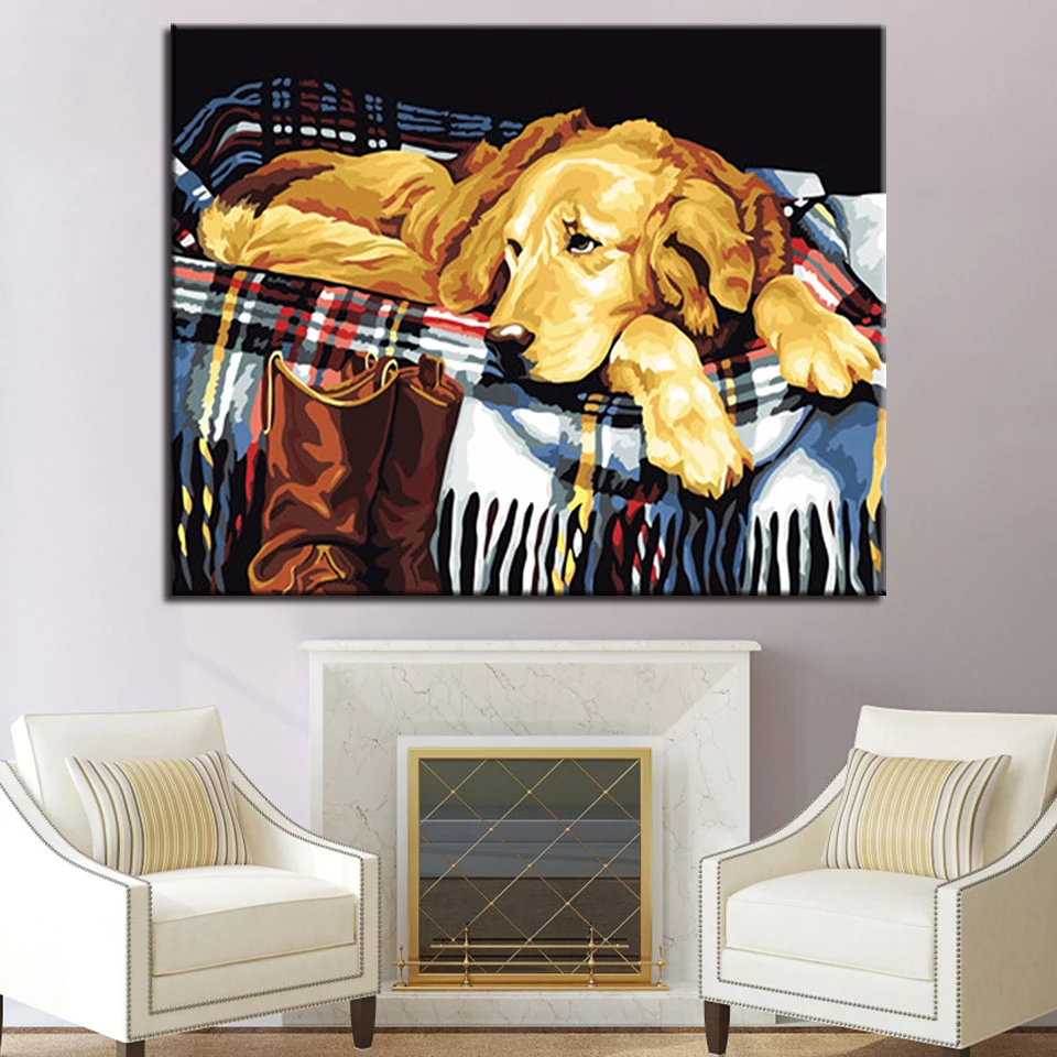 

Lazy dog DIY Painting By Numbers Kits Calligraphy Painting Acrylic Paint By Number For Home Decoration A work of art