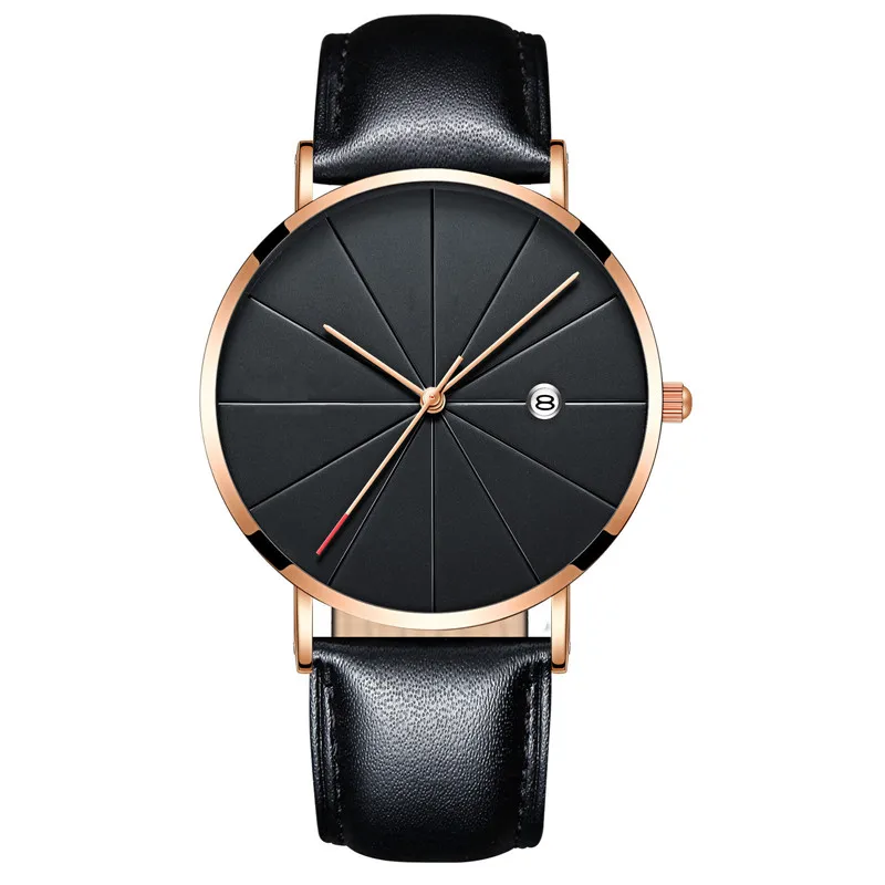 Мужские часы Модные кварцевые простые мужские часы наручные мужские подарок для мужчин Relojes круглый сетчатый ремень повседневные мужские наручные часы - Цвет: rose black leather