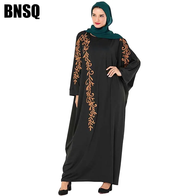 dark green(no hijab) BNSQ мусульманское платье Летучая мышь большого размера темно-зеленая Национальная вышивка Восточный халат из марокена Турция Кафтан пакистанское платье abaya Халат - Цвет: dark green(no hijab)