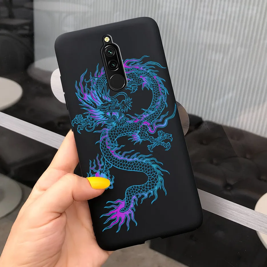 Thoáng Mát Rồng Sư Tử Sơn Ốp Lưng Cho Xiaomi Redmi 8 Ốp Lưng Redmi8 Mềm Mỏng Sang Trọng Đen Mờ Dành Cho Xiaomi redmi 8A 8 Một Ốp Lưng 