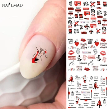 

12pcs Russian Letter Nail Water Decals Sexy Girl Black Wraps Manicure Decoration Tattoo Slider