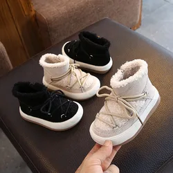 Chaussures d'hiver en coton épais et velours pour bébé, deux chaussures chaudes en poils d'agneau neige, pour femme de 1 à 3 ans 