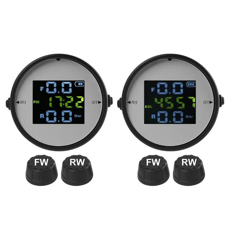 Горячая, мониторинг давления в шинах, сплошной цвет, для мотоцикла, TPMS, отображение времени, высота, монитор давления в шинах, w/внешние датчики