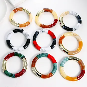 

Acrylic Curved Bead Chain Charm Bracelet For Women Boho Mix Color Tube Beaded Cuff Bracelets & Bangles Fashion Femme Accessories