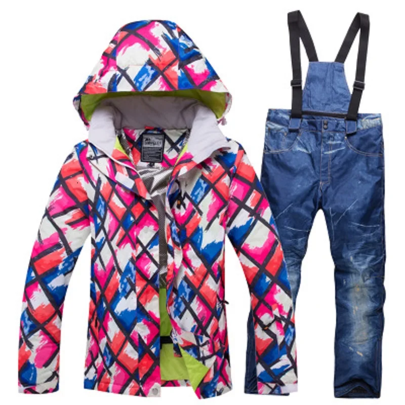 Плотный теплый горнолыжный костюм, куртка и штаны для женщин, теплые водонепроницаемые ветрозащитные лыжные и сноубордические костюмы, женские лыжные пальто - Цвет: AS PICTURE