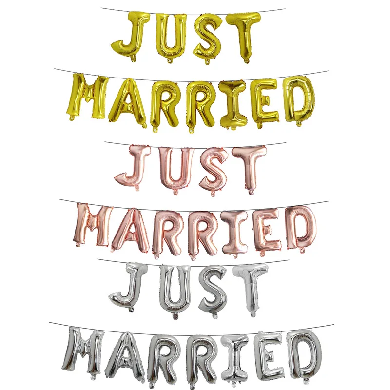 16 дюймов розовое золото только что женился баннер воздушный шар для свадьбы