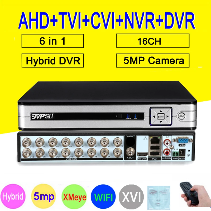 HI3531D H.265 + Xmeye 5 Мп 16 каналов аудио 6 в 1 Wi Fi Гибридный коаксиальный ONVIF TVi CVI IP NVR AHD DVR|xmeye