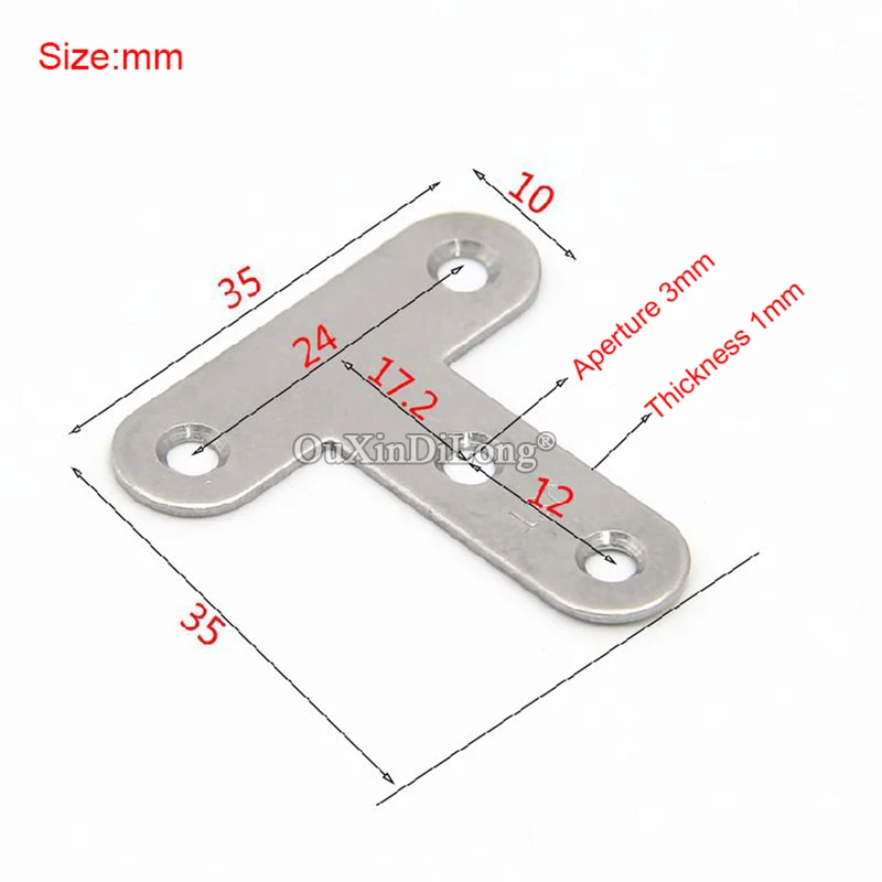 200PCS Stainless Steel Right Angle Corner Braces T Shape Furniture Connecting Fittings Frame Board Support Brackets 10X35X35mm