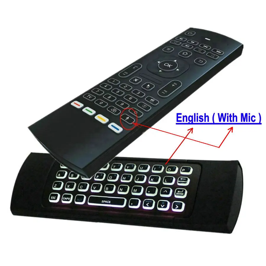 Mouse Aéreo para Computador Mini Teclado em Inglês e Russo Iluminação de Fundo com Microfone Controle Remoto para Smart tv Box e pc Mx3-teclado e - Image 3