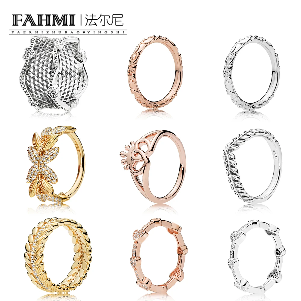 

FAHMI 100% 925 Sterling Silver SHINE GRAINS OF ENERGY RING ROSE CROWNED HEARTS RING LACE OF LOVE RING REGAL PATTERN Seeds RING