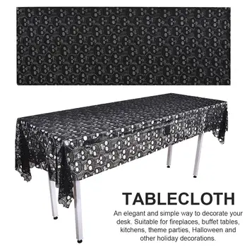 

Halloween Black Lace Tablecloth Ghost Patterned Table Cover Rectangular Skull Tablecloth for Kitchen Dinner Festival Family Part