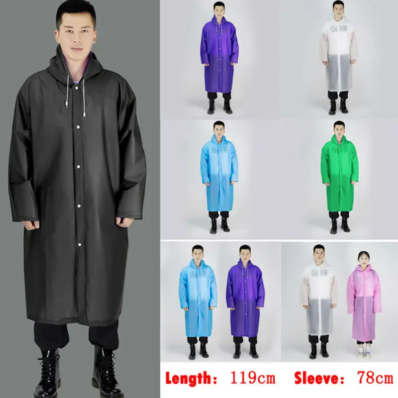 

New Men Women Waterproof Jackets EVA Button Hooded Raincoat Rain Coat Poncho Rainwear Unisex Outwear Jacket