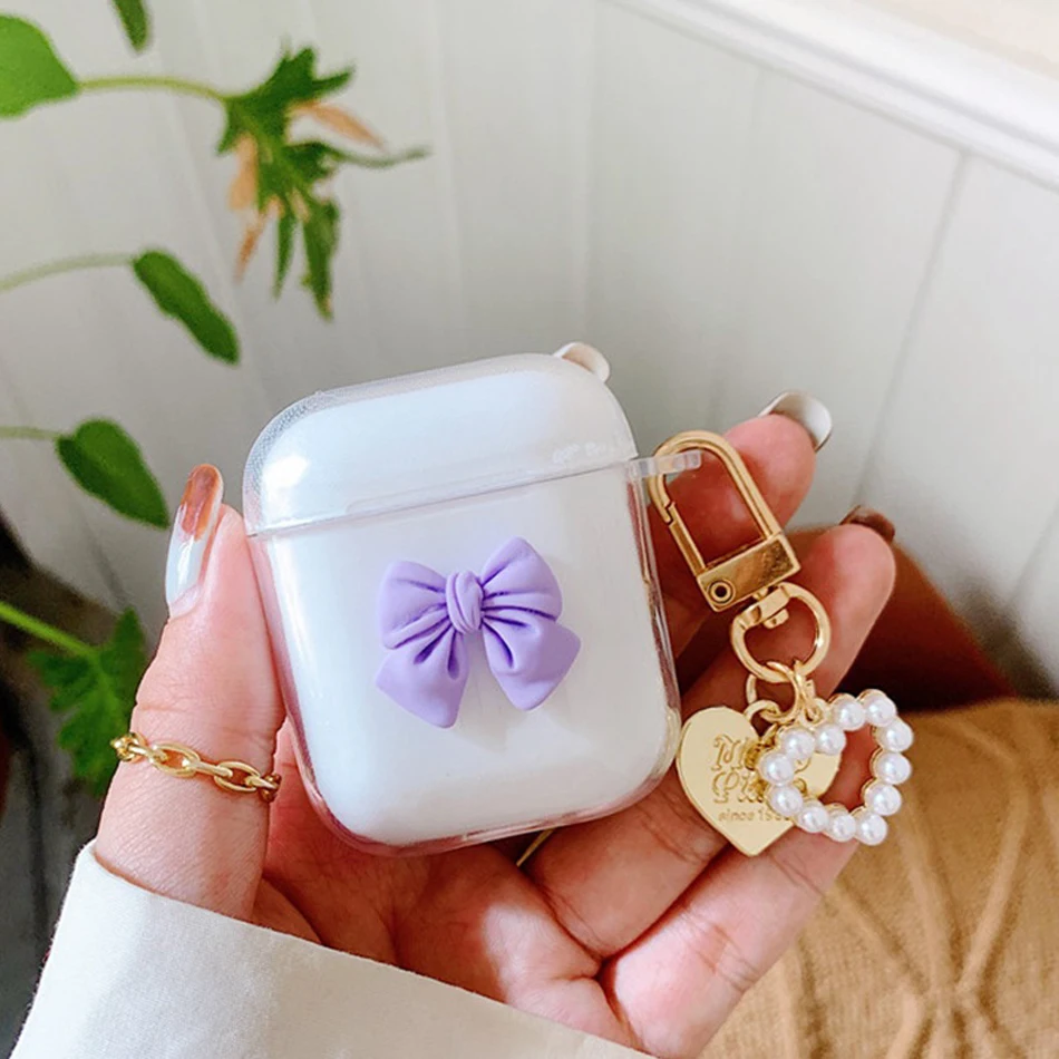 Чехол для AirPods 2 роскошный корейский жемчуг Любовь Сердце мультфильм брелок