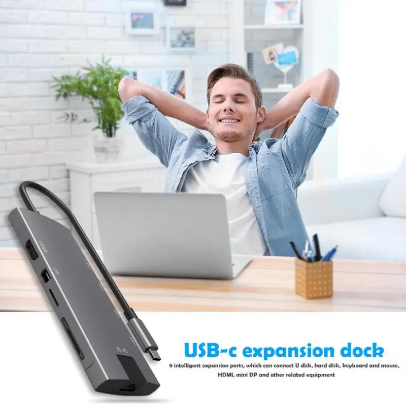 9 в 1 usb type-C концентратор для HDMI Mini DP USB3.0 USB-C PD TF карта памяти RJ45 для жесткого диска мышь и клавиатура HDMI Mini DP