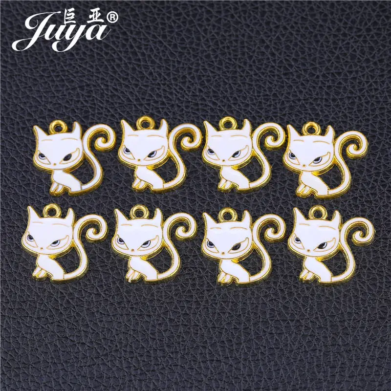 JUYA 15 шт./лот DIY ювелирных изделий эмаль маленькая кошка подвески в виде животных шнур кожаный аксессуары