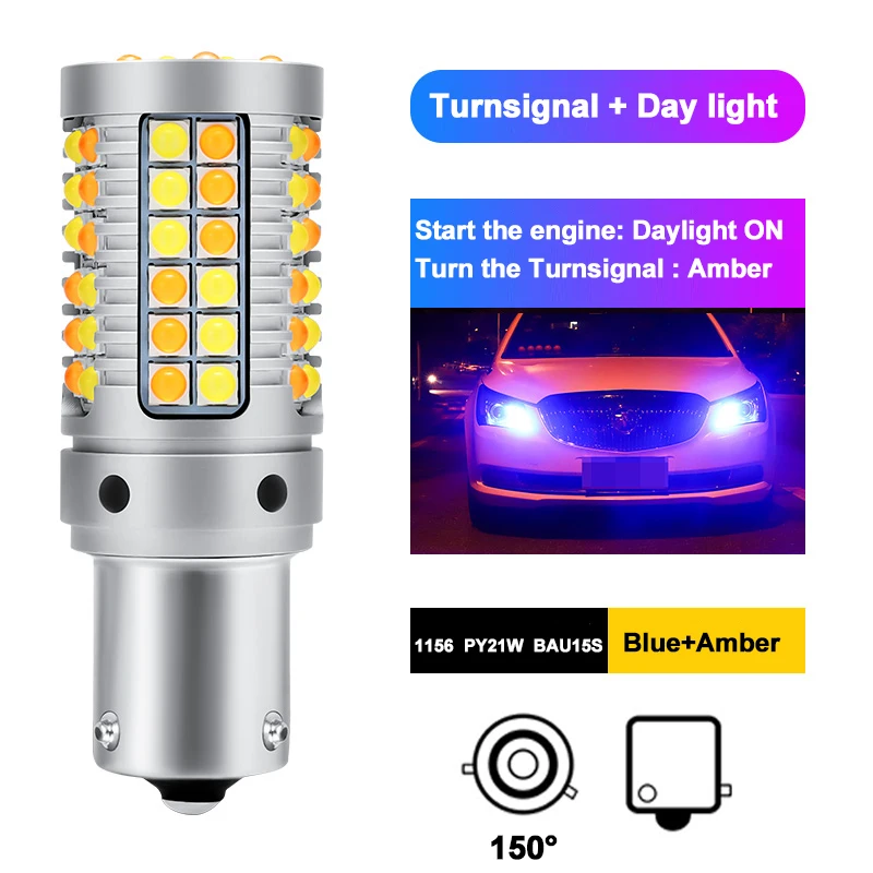 ShinMan 70 Вт 1156 BAU15S светодиодный Turnsignal py21w светодиодный светильник Автомобильный светодиодный дневной светильник 7507 с can-bus поворота светильник двойной цвет дневные ходовые огни светильник - Испускаемый цвет: BAU15S Blue